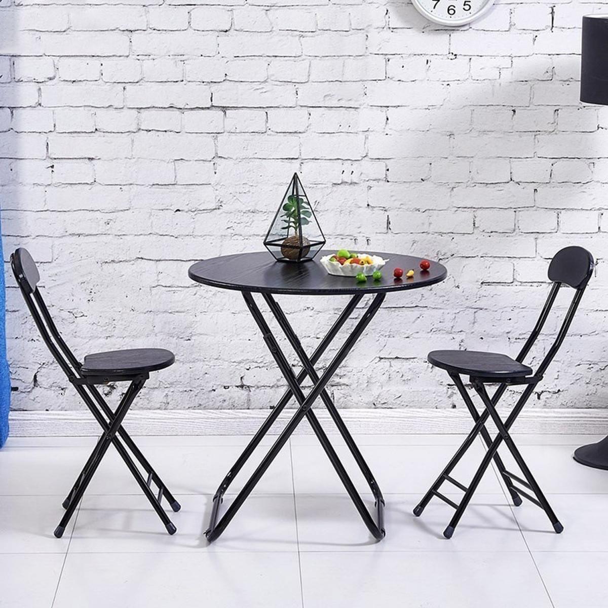 Foldable Round Wooden Dinner Side Table Garden Camping - White / 70cm – image 13