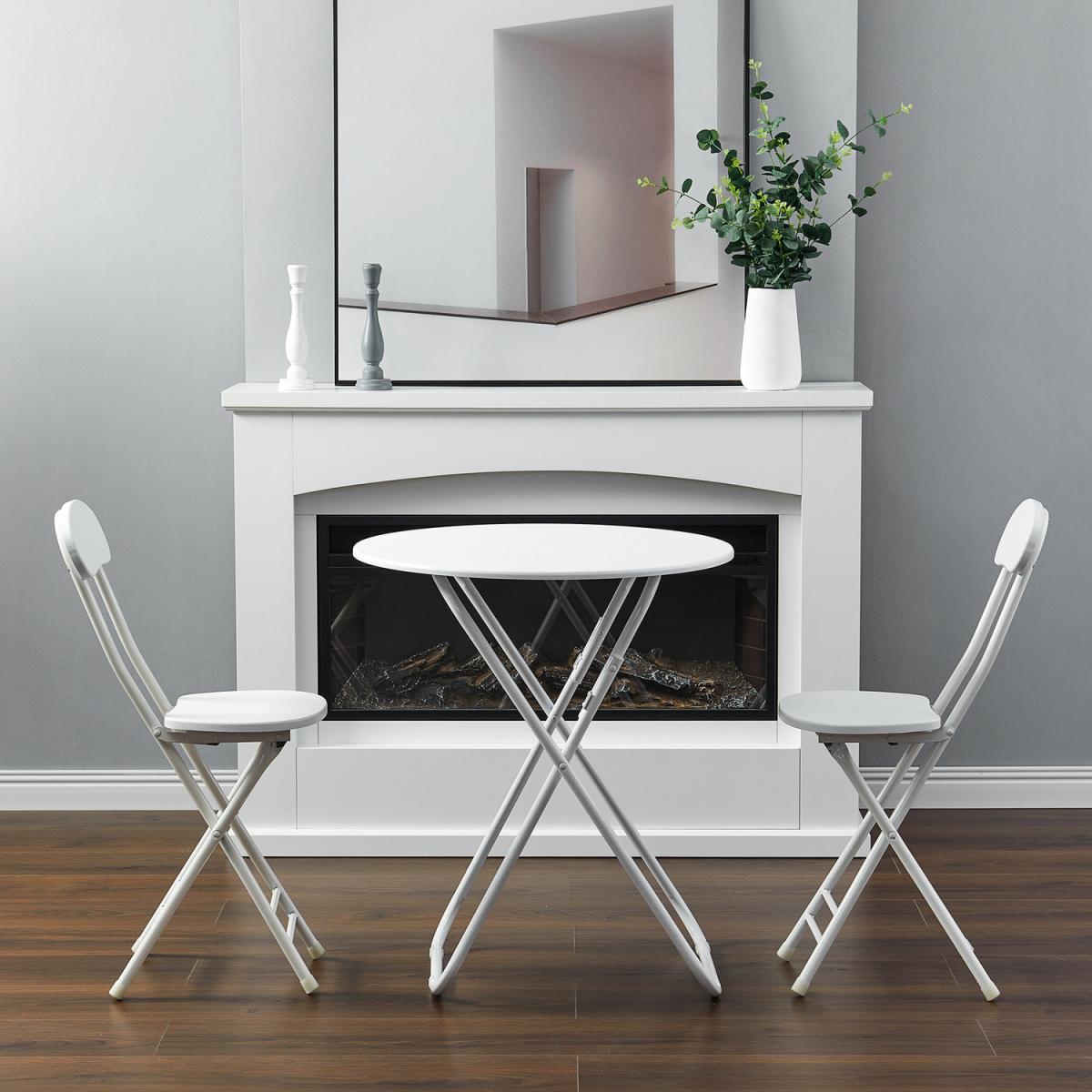 Foldable Round Wooden Dinner Side Table Garden Camping - White / 70cm – image 3