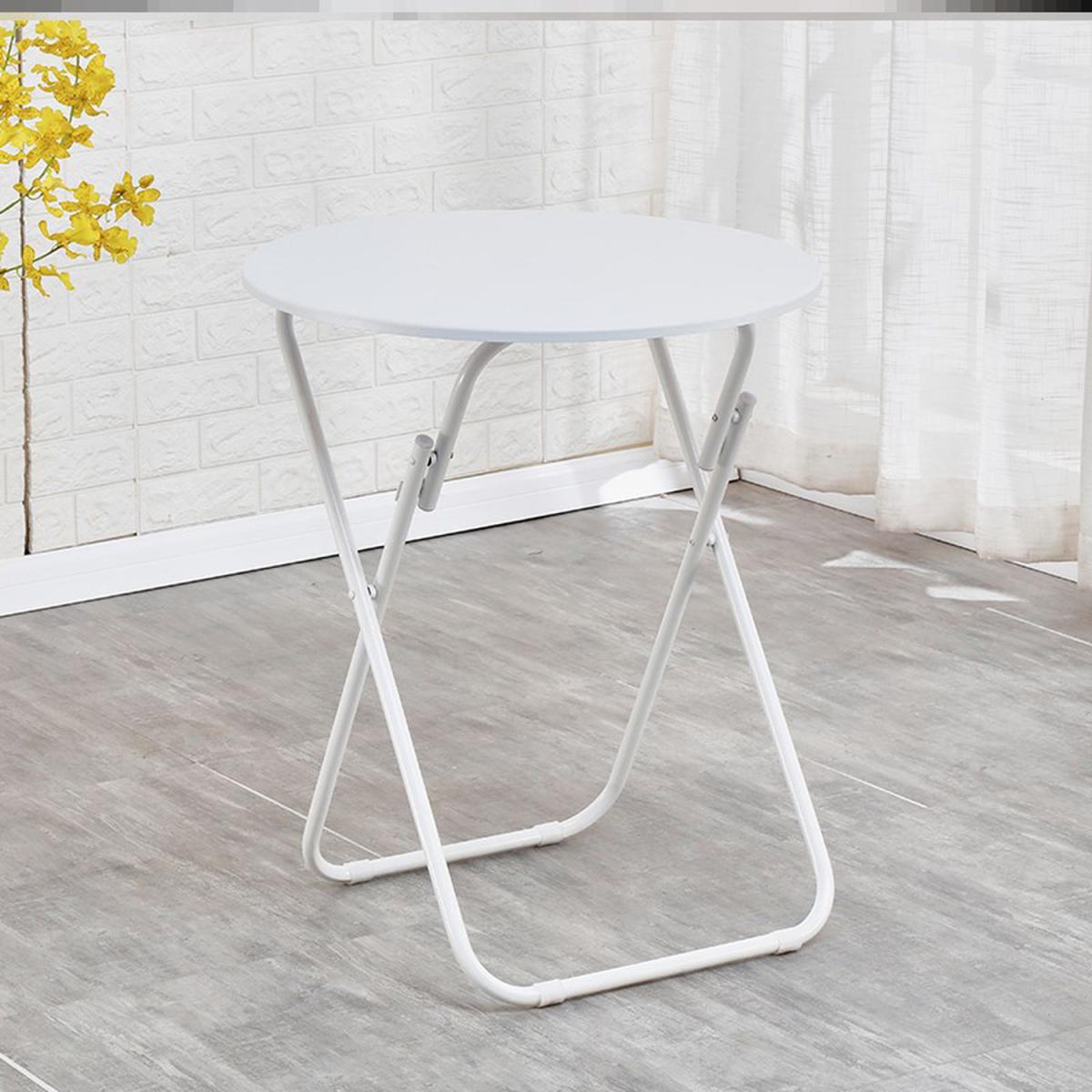 Foldable Round Wooden Dinner Side Table Garden Camping - White / 70cm – image 5