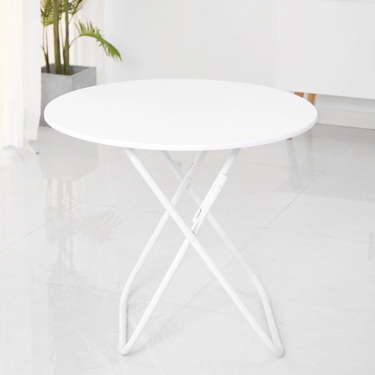 Foldable Round Wooden Dinner Side Table Garden Camping - White / 70cm – image 6