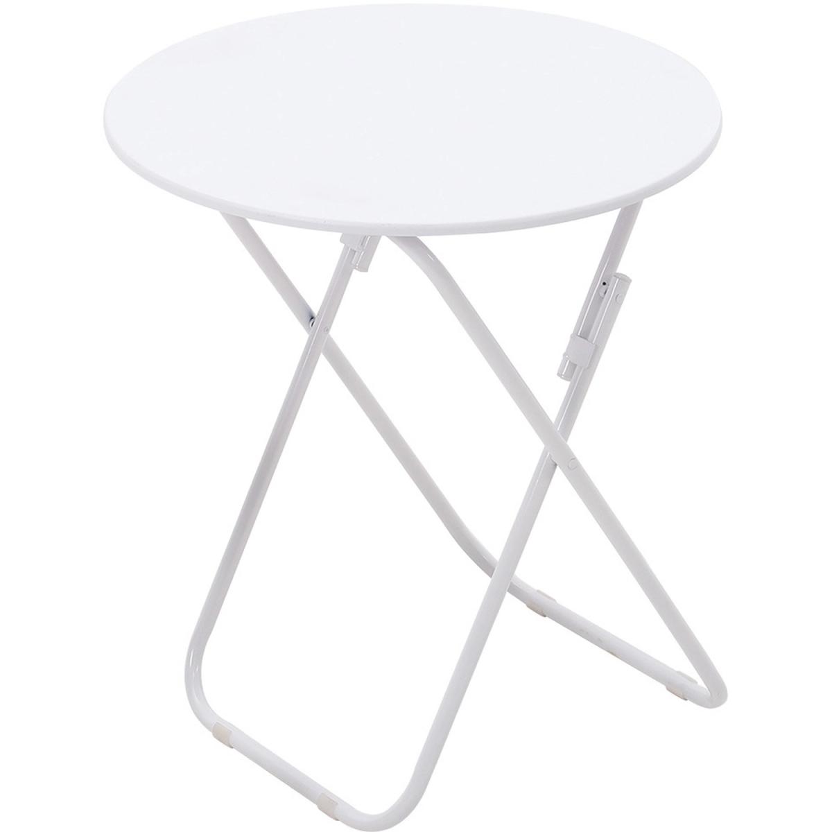 Foldable Round Wooden Dinner Side Table Garden Camping - White / 70cm – image 8