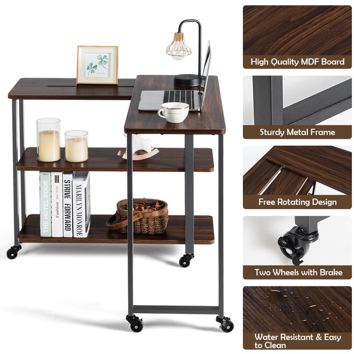 Costway Side Table Free Rotating End Table - Brown – image 4