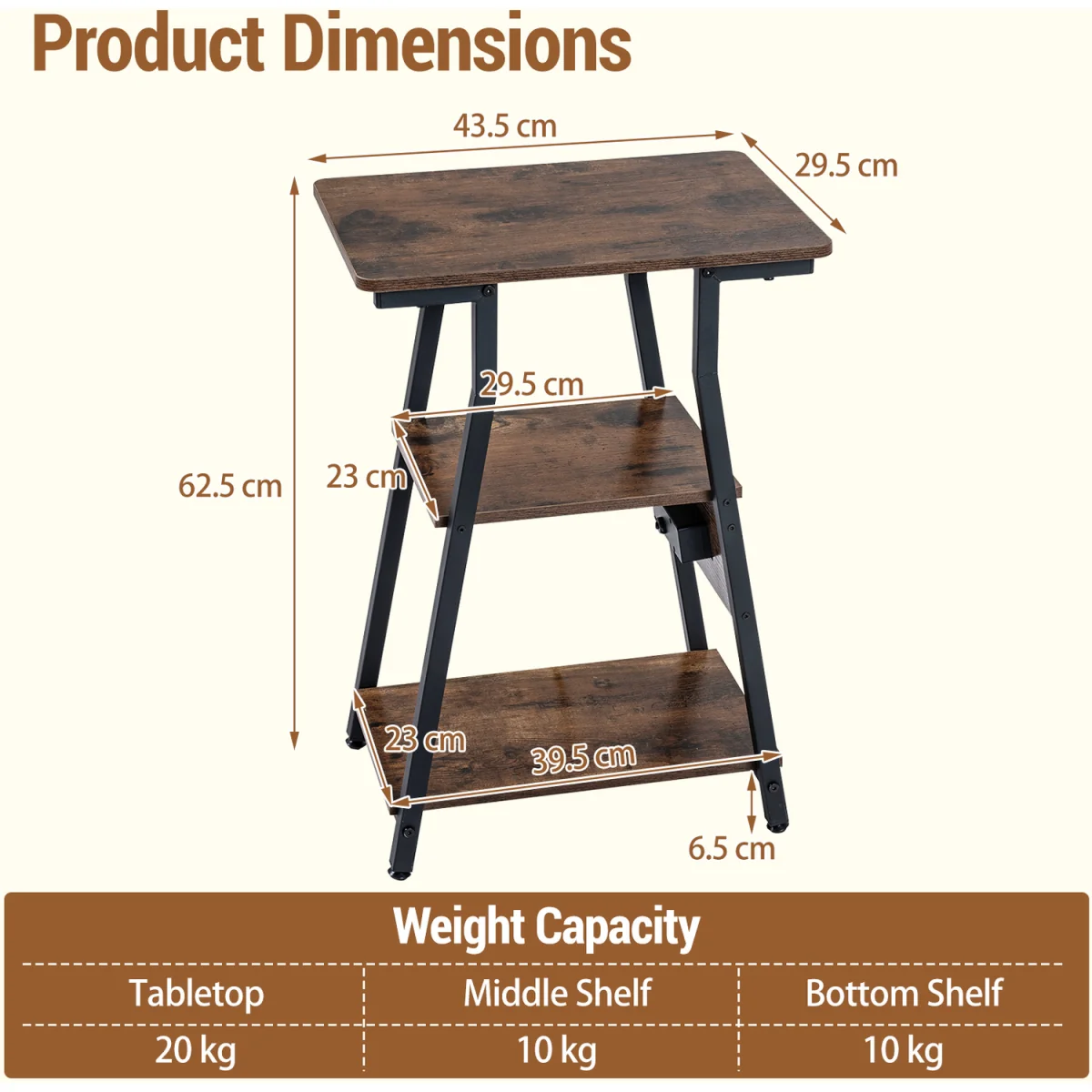 3 Tier Industrial Side Table with Storage – image 2