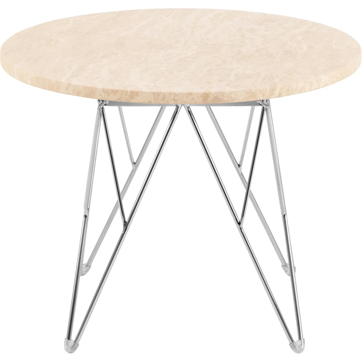 Prunus Round Side Table in Matt Beige and Chrome Steel Base 55x41.4cm - Beige & Chrome – image 3