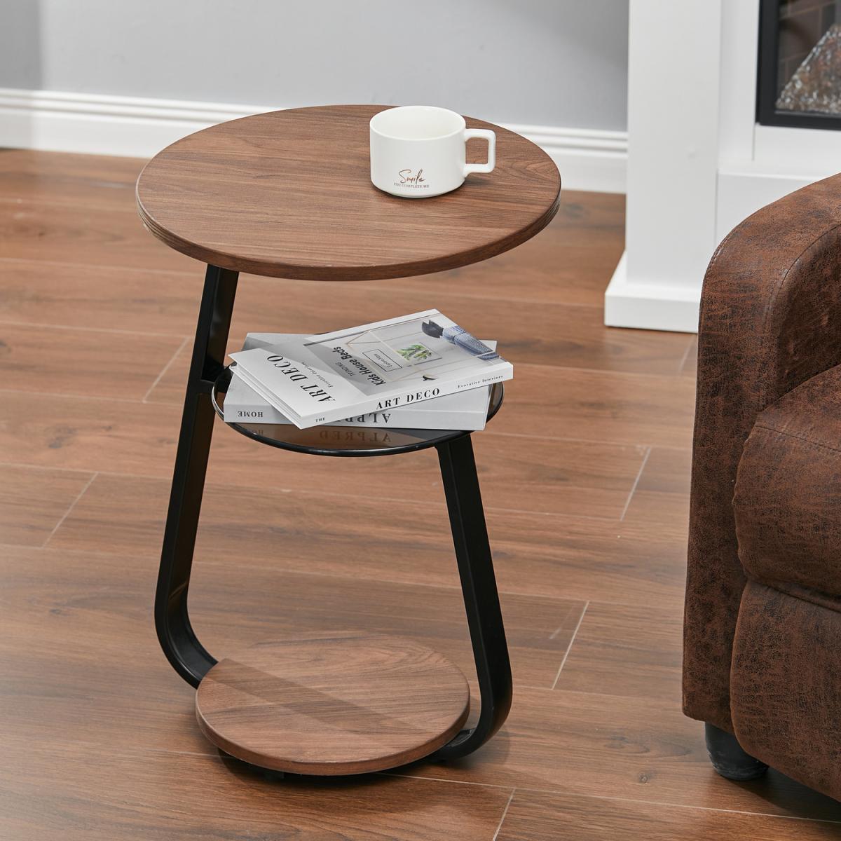 Tawny Tempered Glass Side Coffee Table With Iron Painted Stand - Brown – image 2