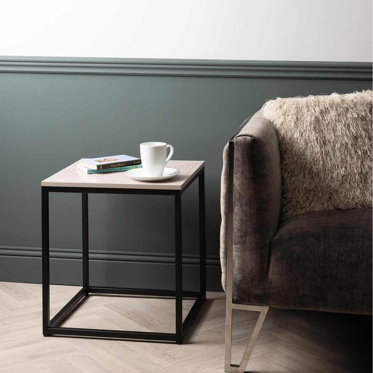 Metal Black Sofa Side Table with Wooden Top - Black/Grey – image 2