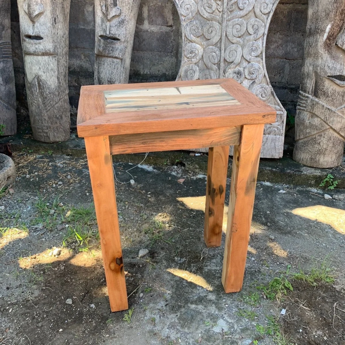 Handmade Recycled Teak Tall Display Table Rustic Bali End Table - Brown