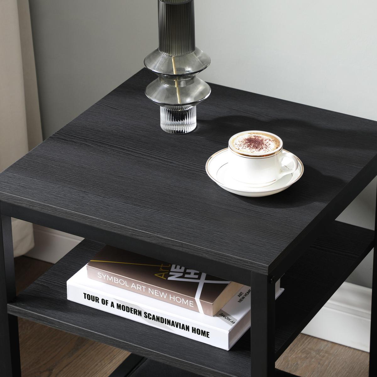 Side Table with Shelf, Industrial Design, Wood Effect Black  - Black – image 2