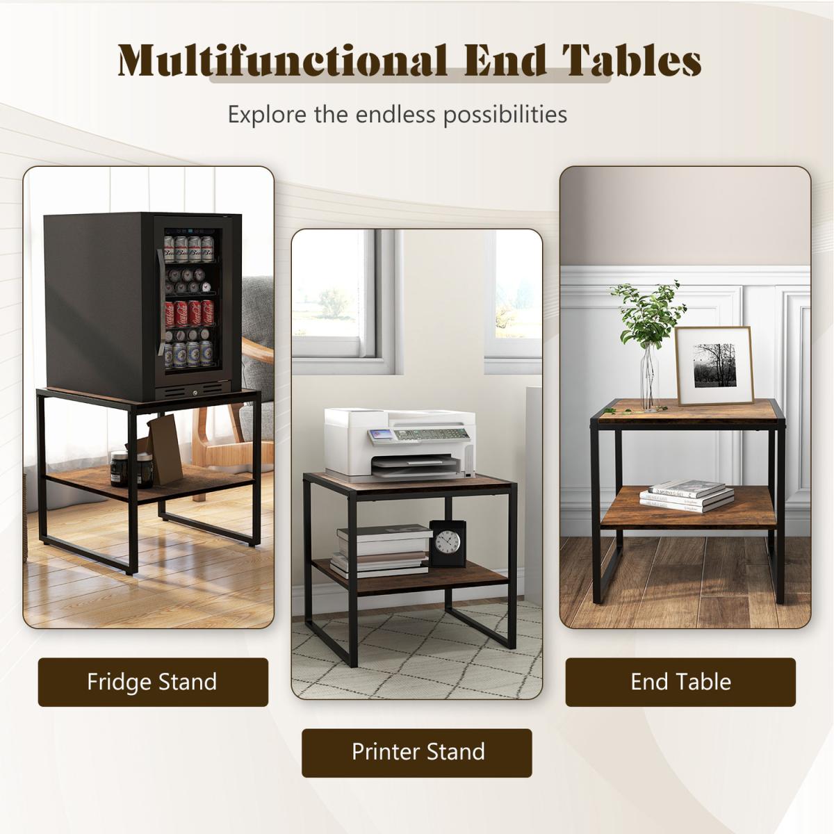 Costway End Table Set of 2-Rustic Brown - Rustic Brown – image 2