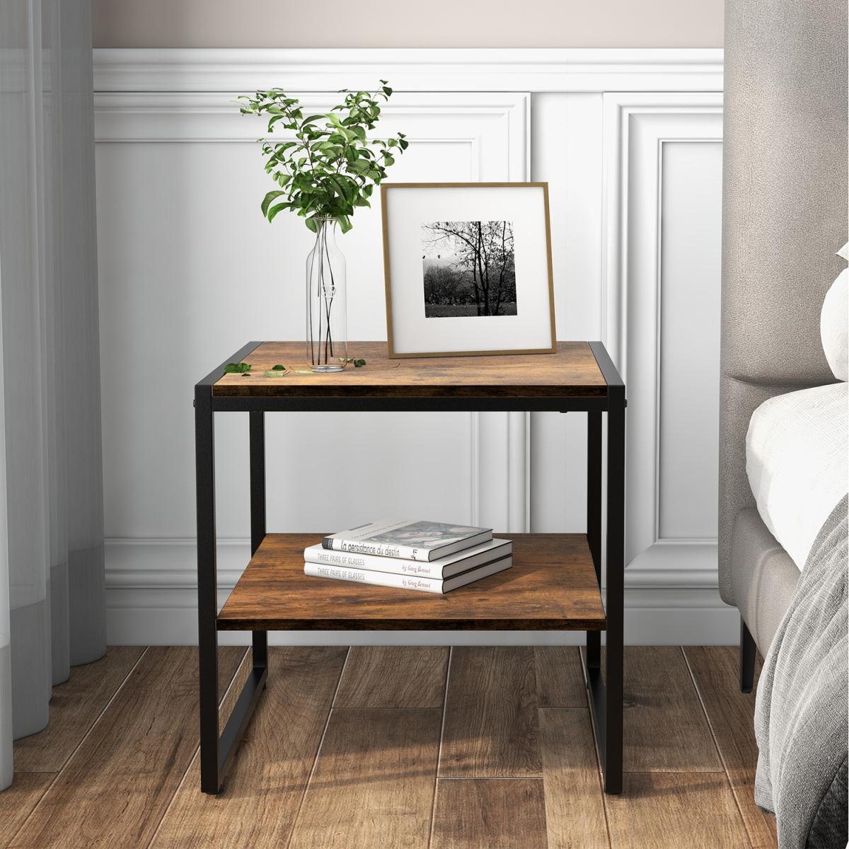 Costway End Table Set of 2-Rustic Brown - Rustic Brown – image 3