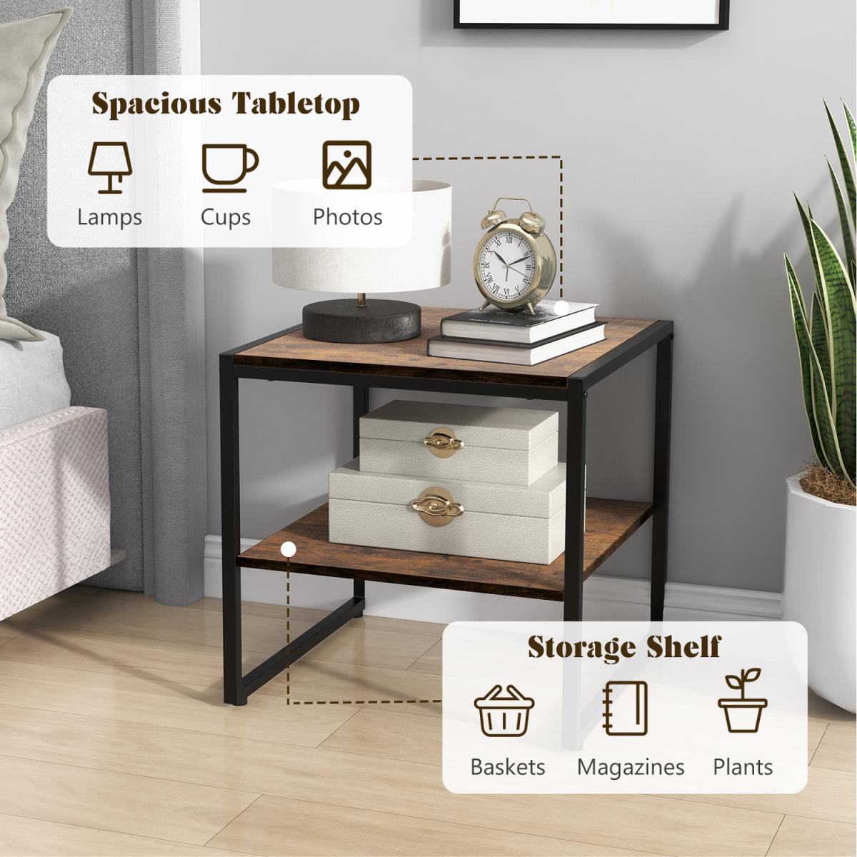 Costway End Table Set of 2-Rustic Brown - Rustic Brown – image 4