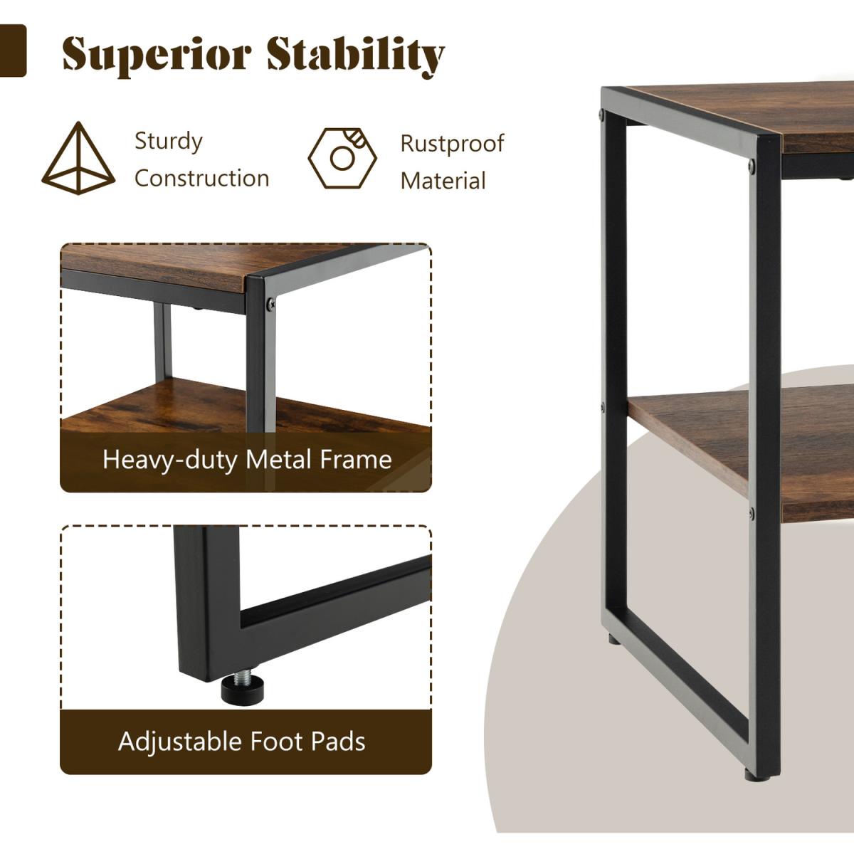 Costway End Table Set of 2-Rustic Brown - Rustic Brown – image 5