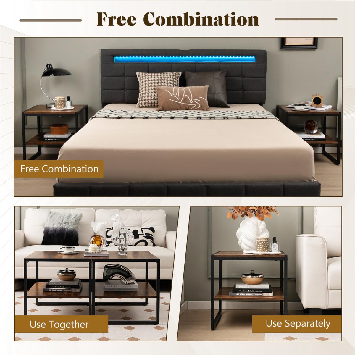 Costway End Table Set of 2-Rustic Brown - Rustic Brown – image 7