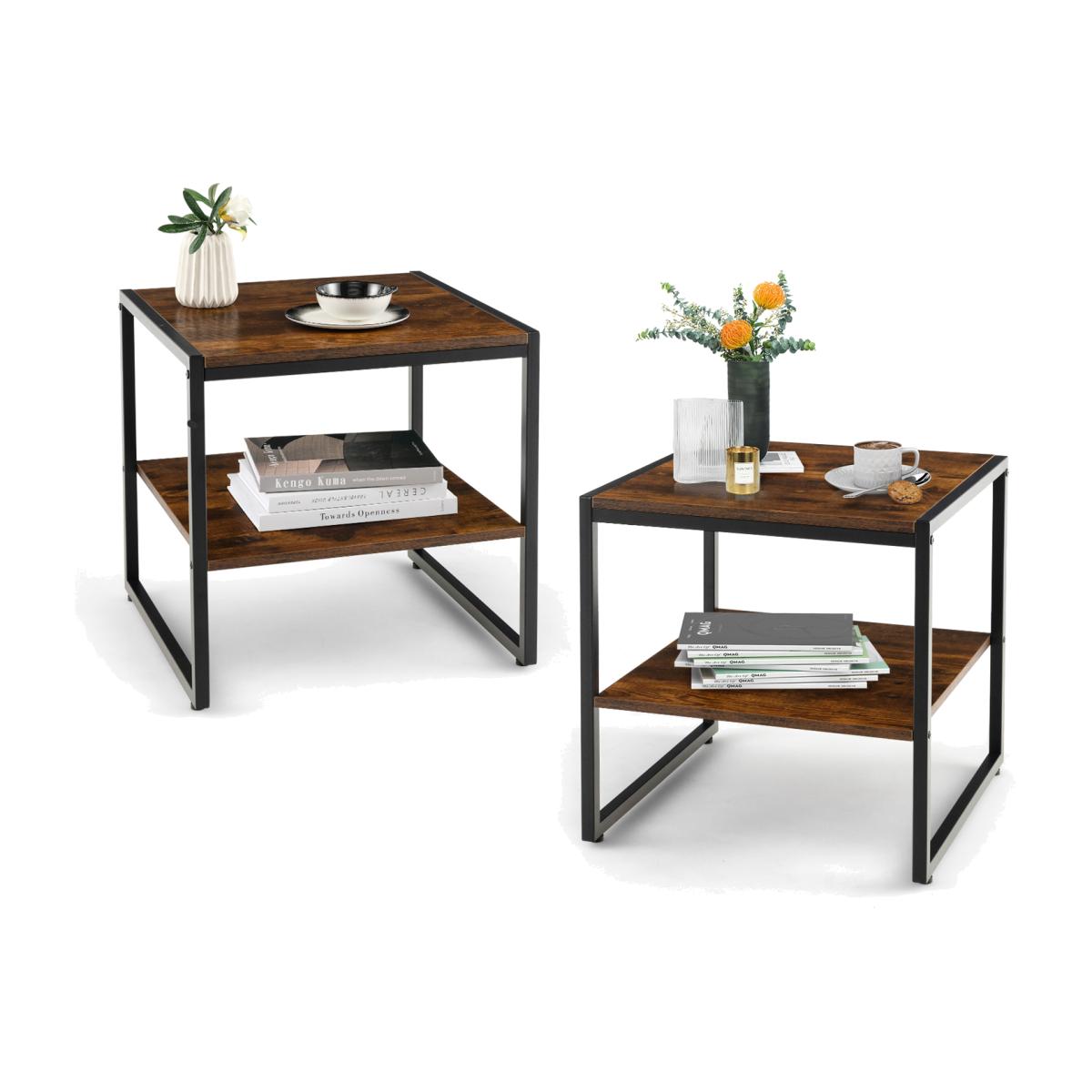 Costway End Table Set of 2-Rustic Brown - Rustic Brown – image 1