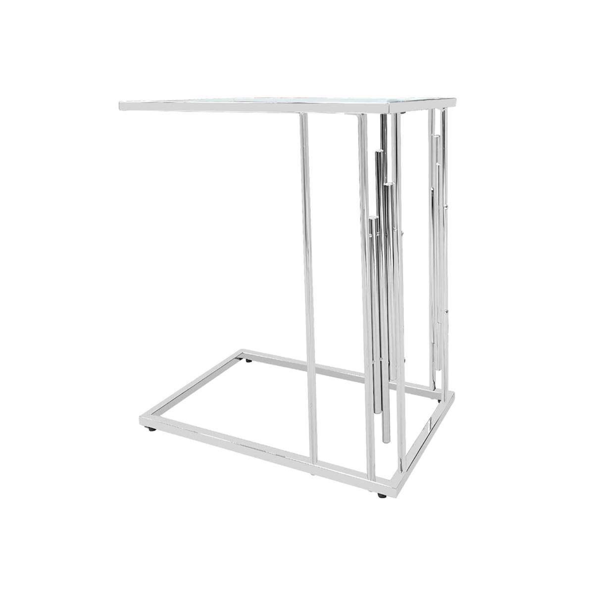 Steel Sofa Side Table with Glass Top - Silver