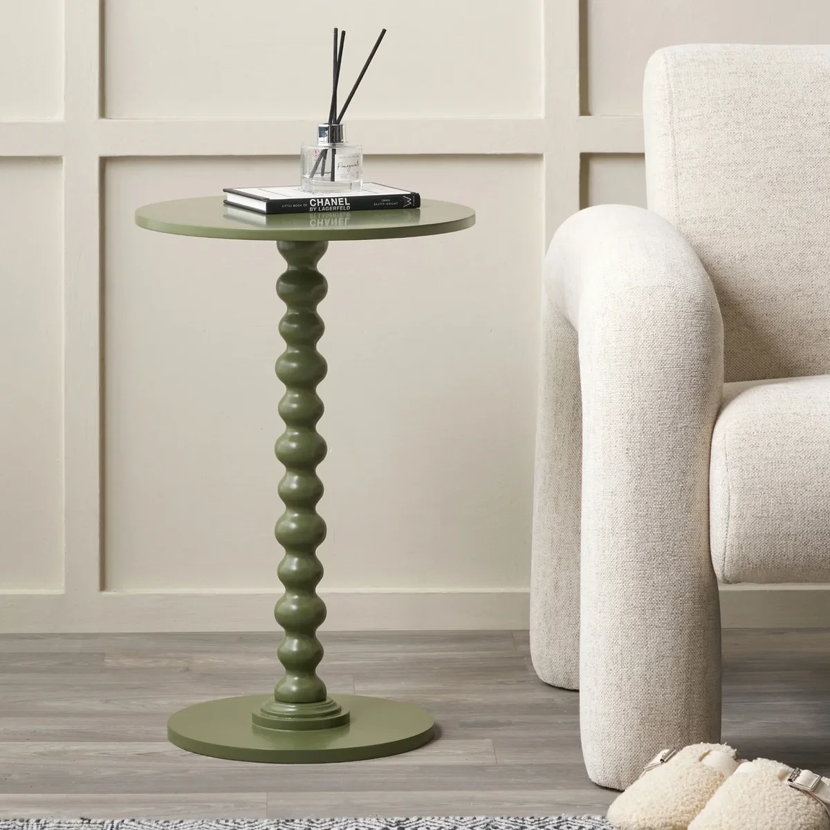 Margot Wood Bobble Side Table - Olive