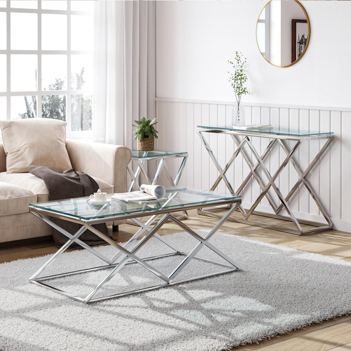 Clear Tempered Glass End Side Table - Silver – image 2