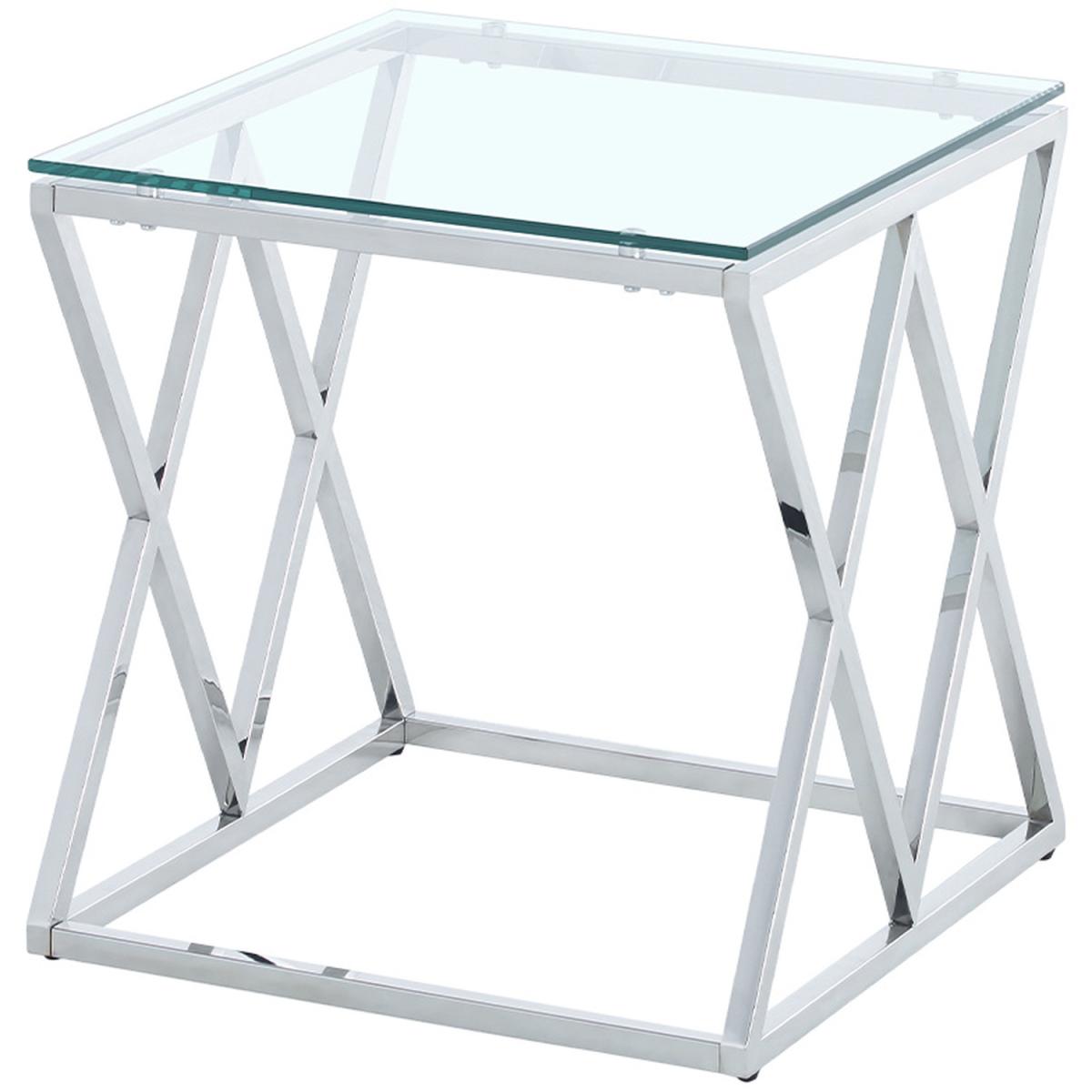 Clear Tempered Glass End Side Table - Silver – image 3