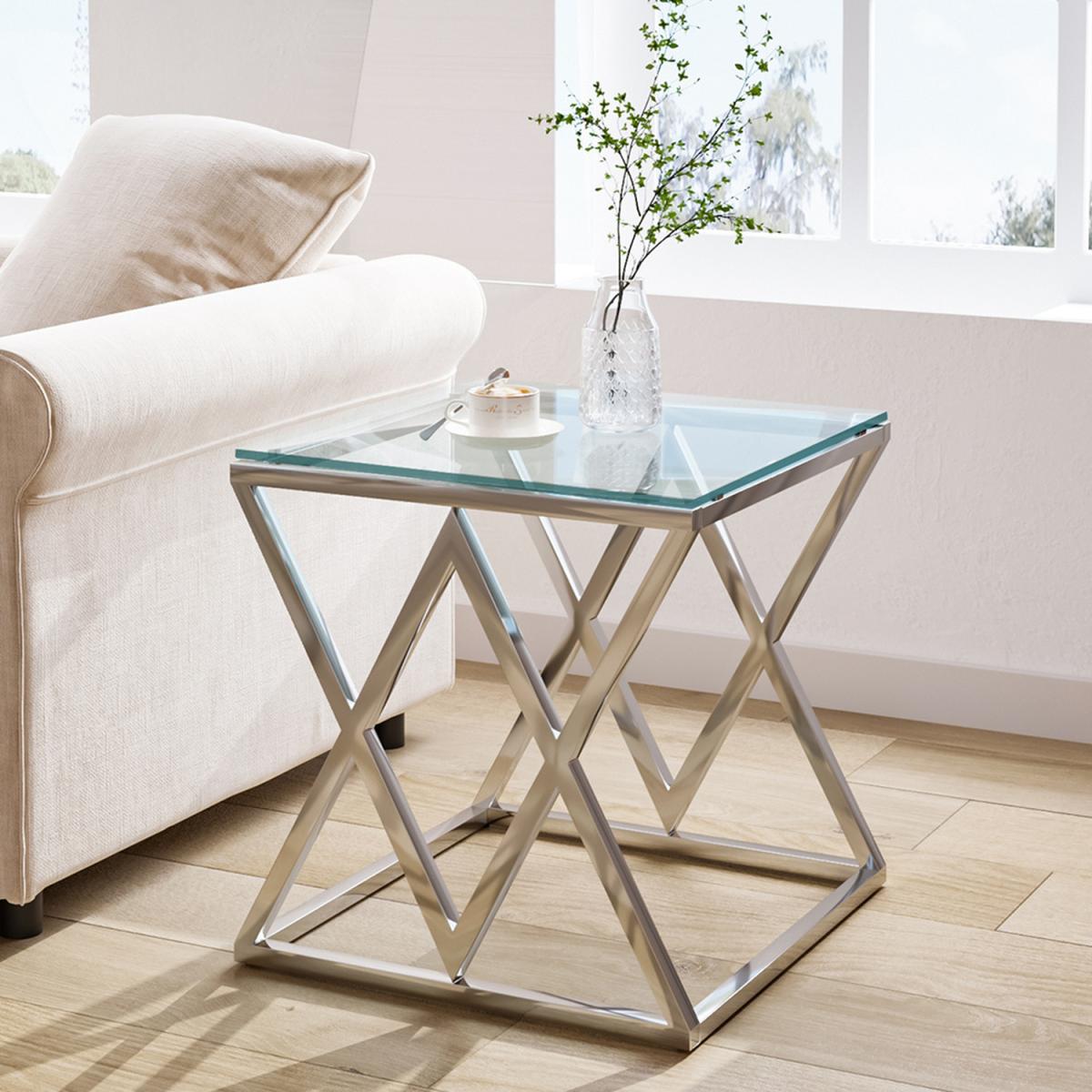 Clear Tempered Glass End Side Table - Silver – image 4