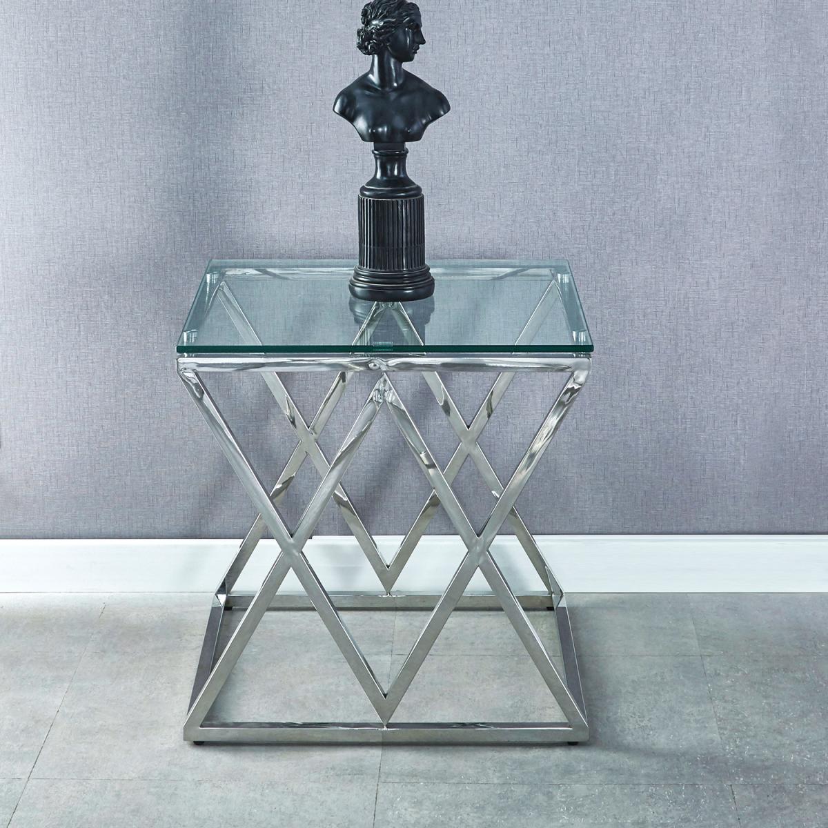 Clear Tempered Glass End Side Table - Silver – image 5