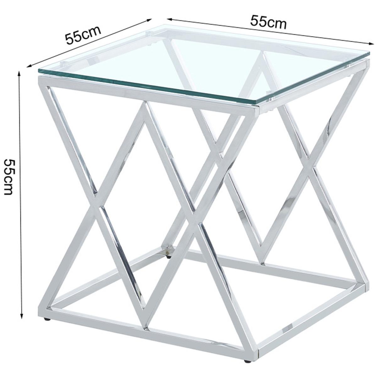 Clear Tempered Glass End Side Table - Silver – image 6