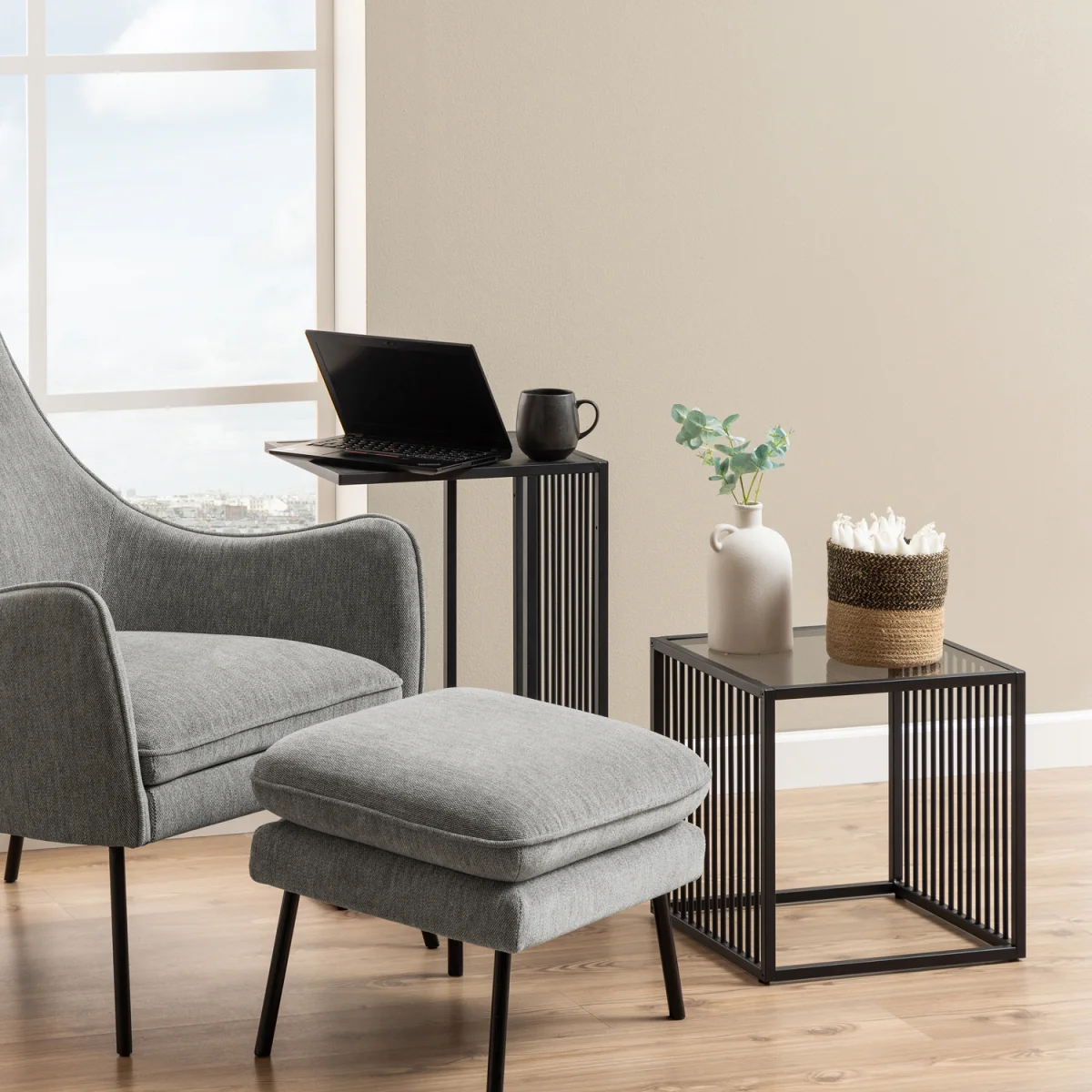 Strington Side Table in Black with Glass Top - Black & Glass – image 3