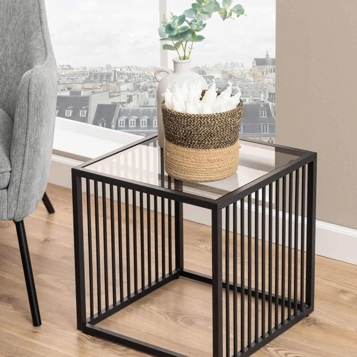 Strington Side Table in Black with Glass Top - Black & Glass – image 4