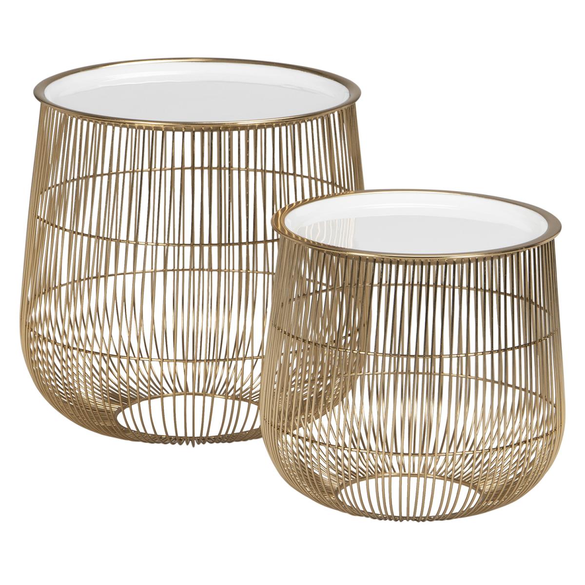 Set of 2 White and Sage Iron Tables – image 2