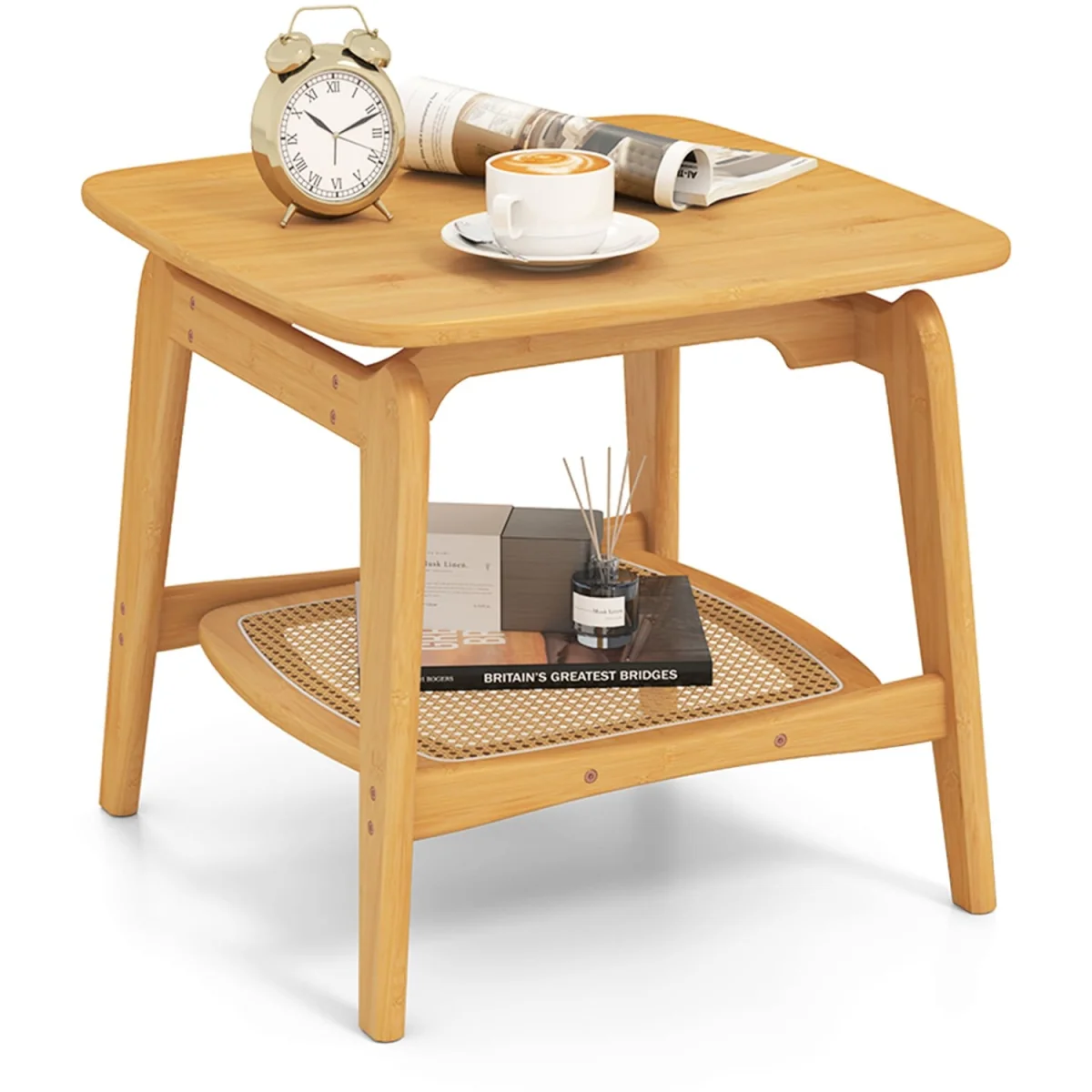 Natural Bamboo Rattan Sofa Side Table – image 2