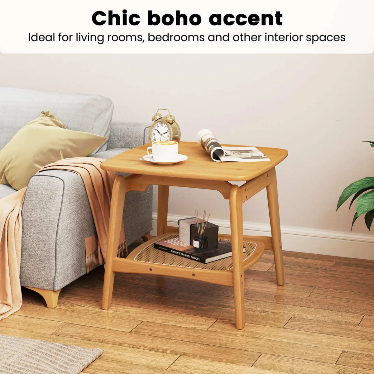 Natural Bamboo Rattan Sofa Side Table – image 3