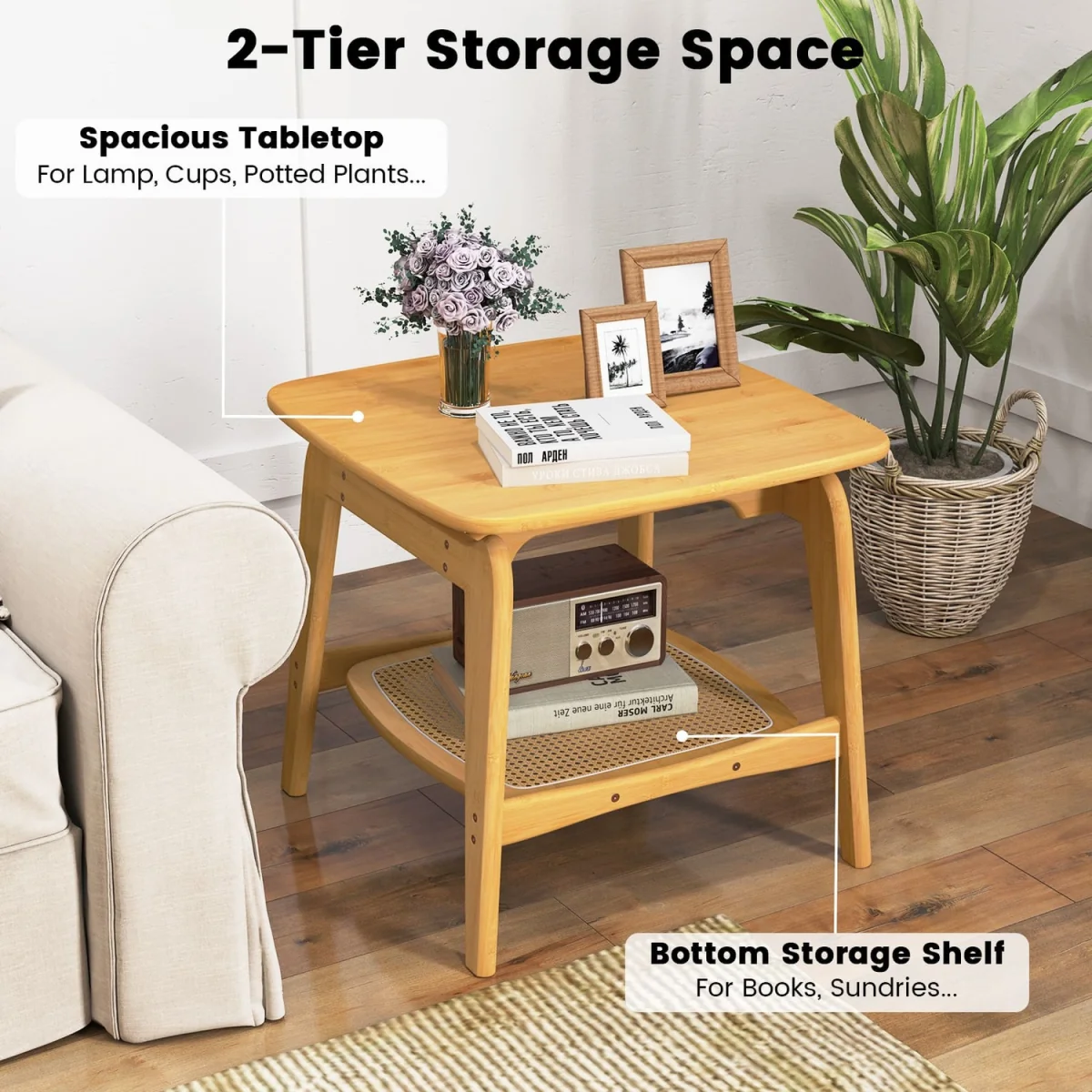 Natural Bamboo Rattan Sofa Side Table – image 5