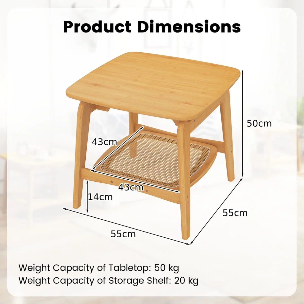 Natural Bamboo Rattan Sofa Side Table – image 6