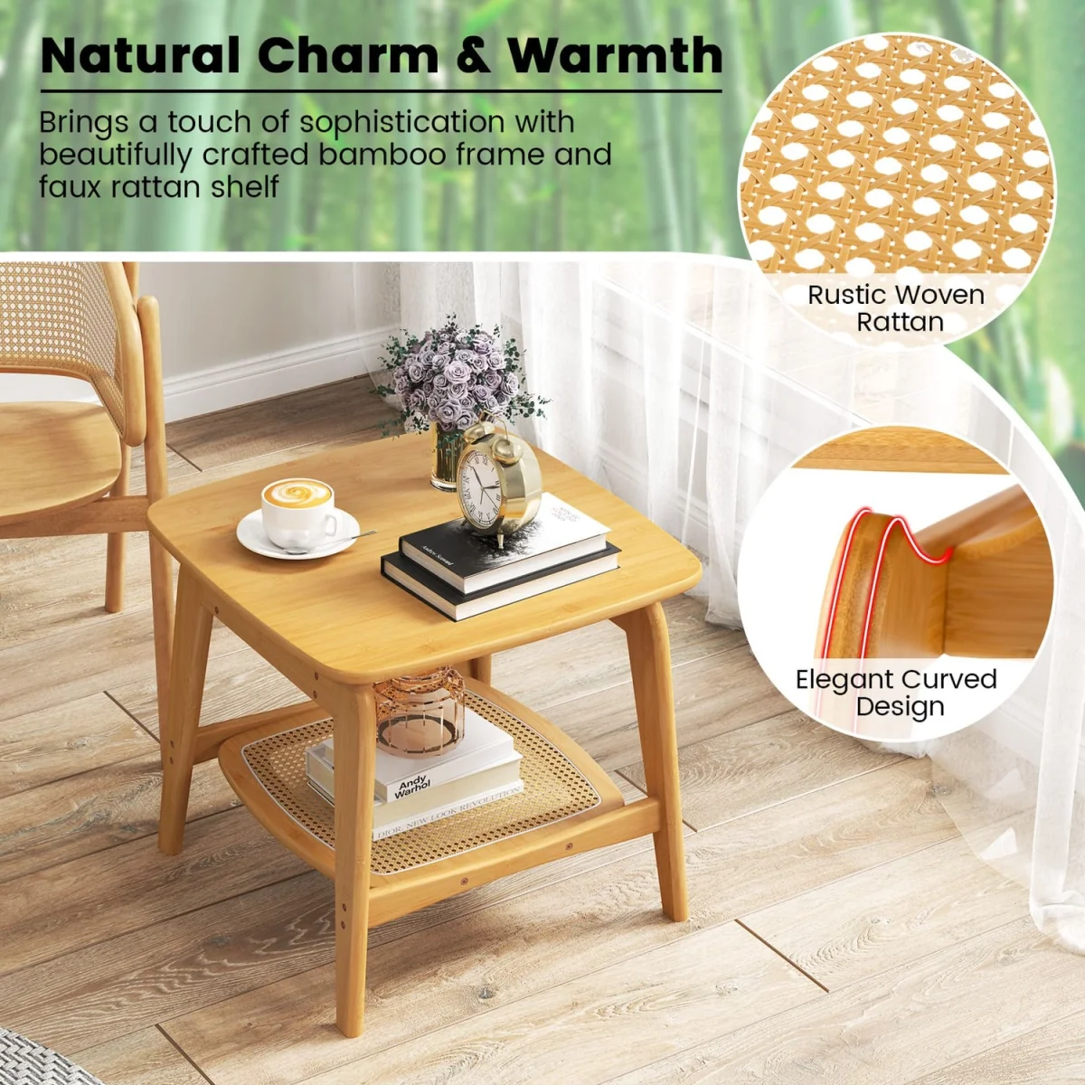 Natural Bamboo Rattan Sofa Side Table – image 7