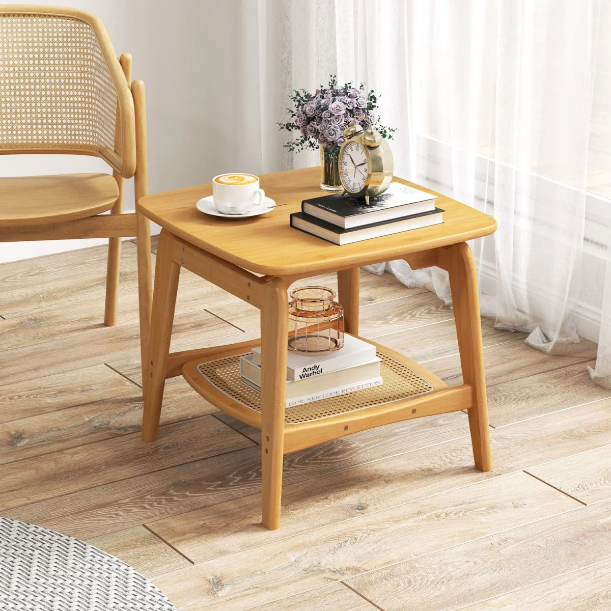 Natural Bamboo Rattan Sofa Side Table – image 8