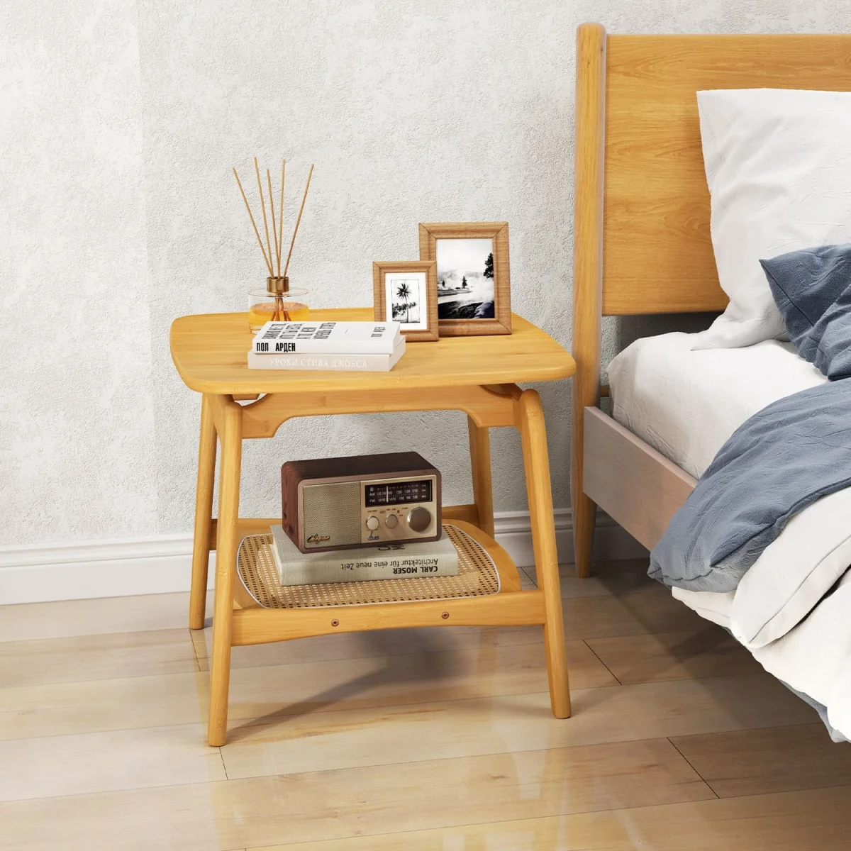 Natural Bamboo Rattan Sofa Side Table – image 9