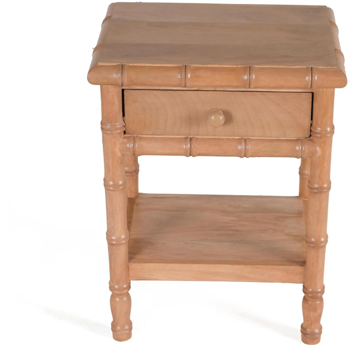 Solid Mango Wood End Table with Drawer & Storage Shelf - Natural – image 3