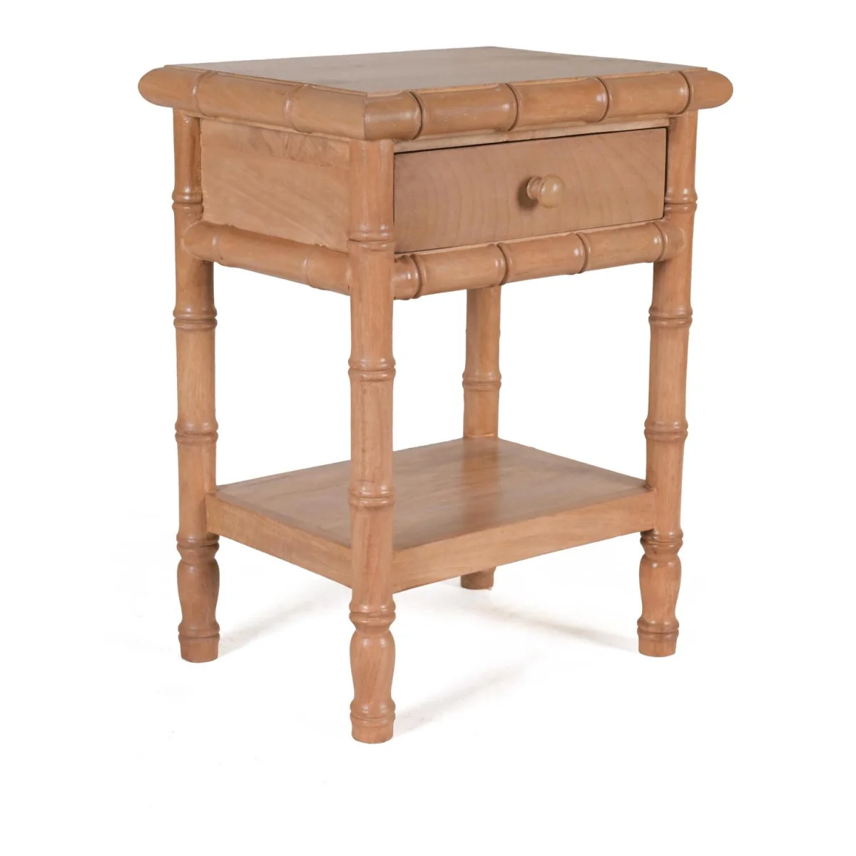 Solid Mango Wood End Table with Drawer & Storage Shelf - Natural – image 4