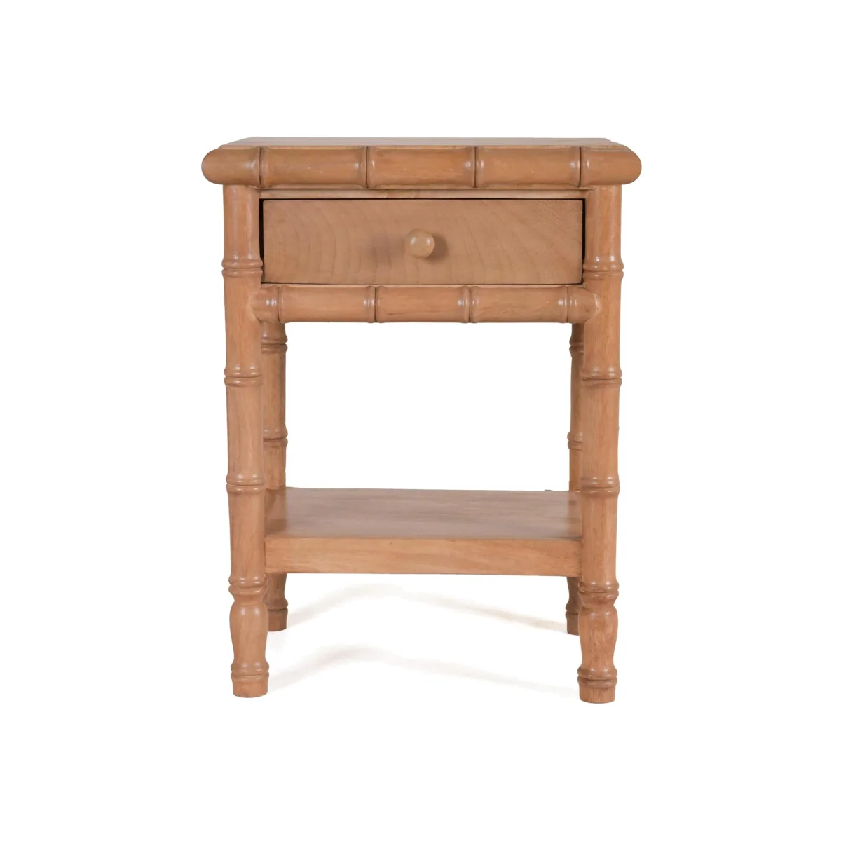 Solid Mango Wood End Table with Drawer & Storage Shelf - Natural – image 1