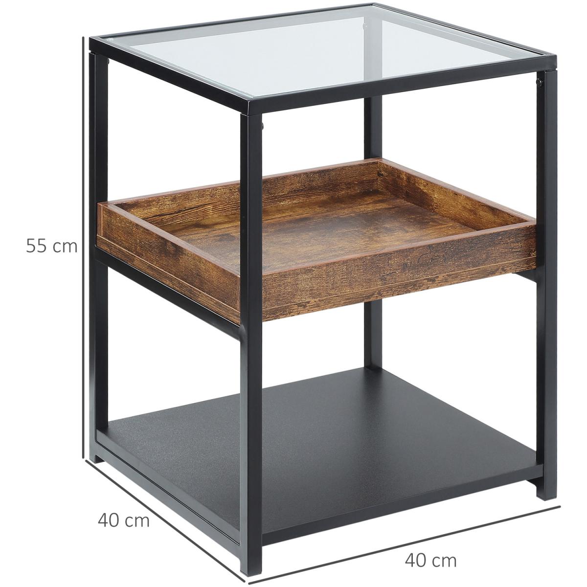 HOMCOM Industrial 3-Tier Side Table - Rustic Brown – image 3