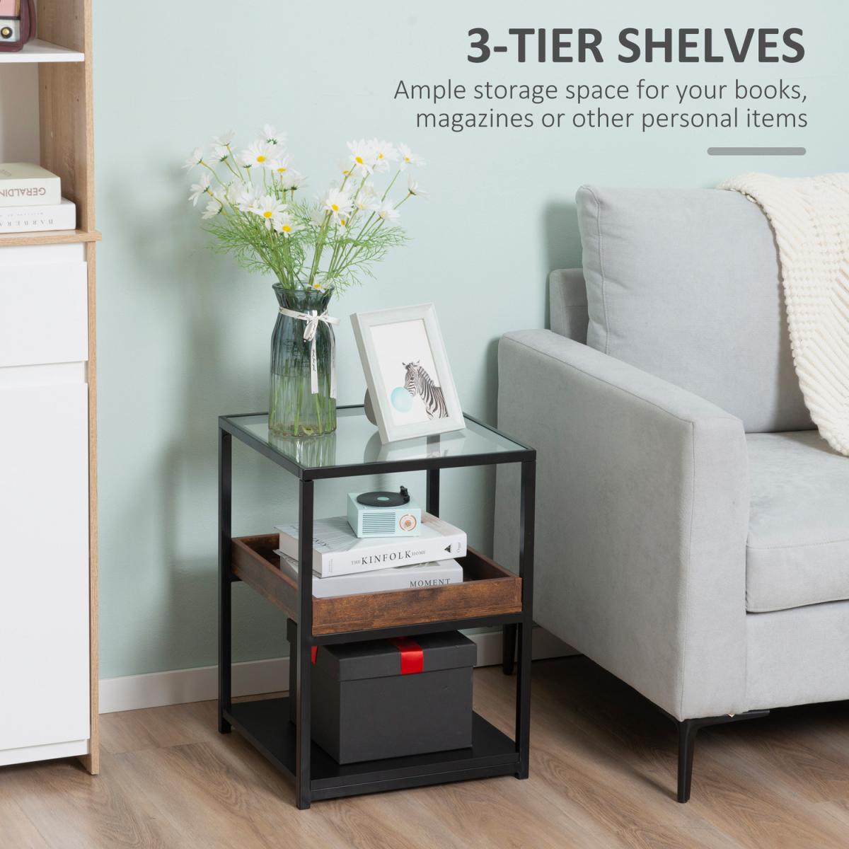 HOMCOM Industrial 3-Tier Side Table - Rustic Brown – image 4