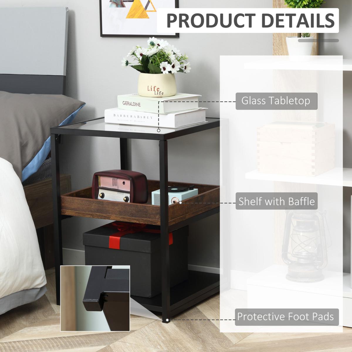 HOMCOM Industrial 3-Tier Side Table - Rustic Brown – image 5