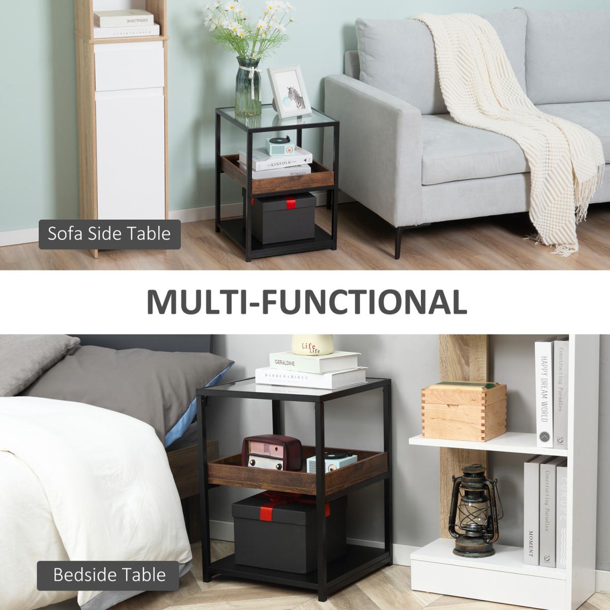 HOMCOM Industrial 3-Tier Side Table - Rustic Brown – image 6