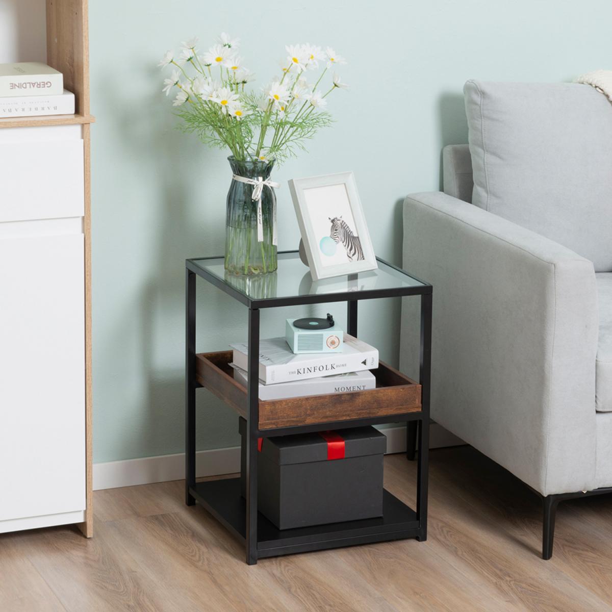 HOMCOM Industrial 3-Tier Side Table - Rustic Brown – image 9