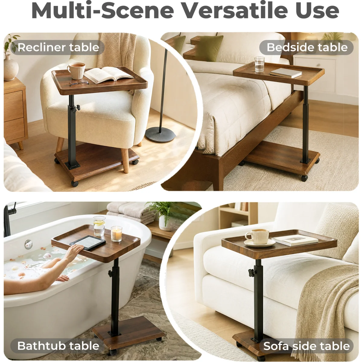 Side Table Height Adjustable 49.5-83.5cm 360Rotating,MDF,Walnut - Brown – image 2