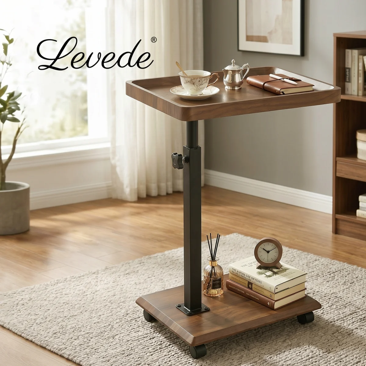 Side Table Height Adjustable 49.5-83.5cm 360Rotating,MDF,Walnut - Brown – image 3
