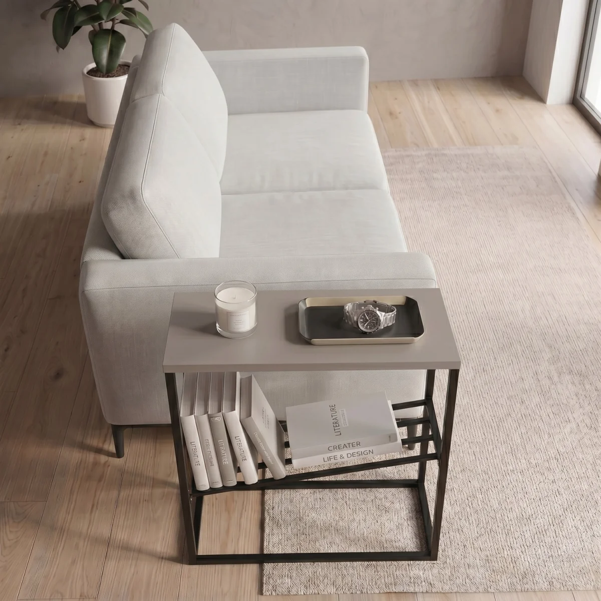 Decortie Tenol 2-Tier End Table with Angled Book Rack - Light Mocha – image 3