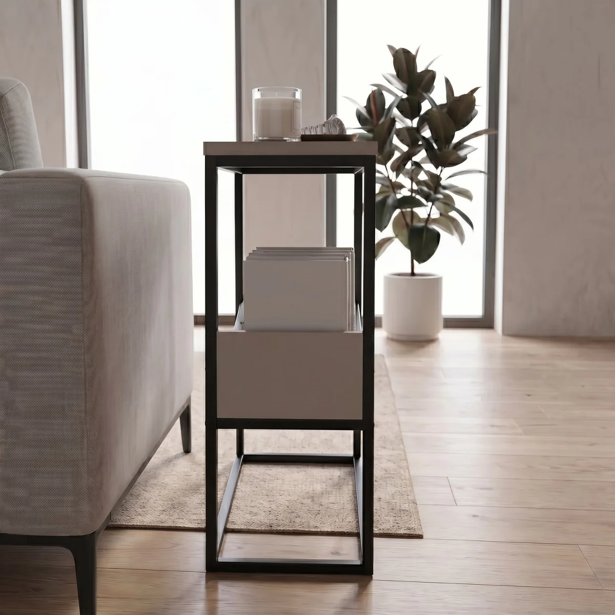 Decortie Tenol 2-Tier End Table with Angled Book Rack - Light Mocha – image 6