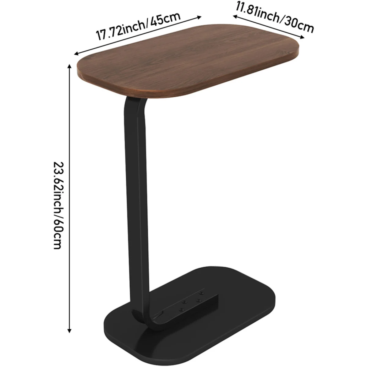 C-Shaped Side Table with Metal Frame Walnut  Black 45 x 30 x 60cm - Walnut  Black – image 2