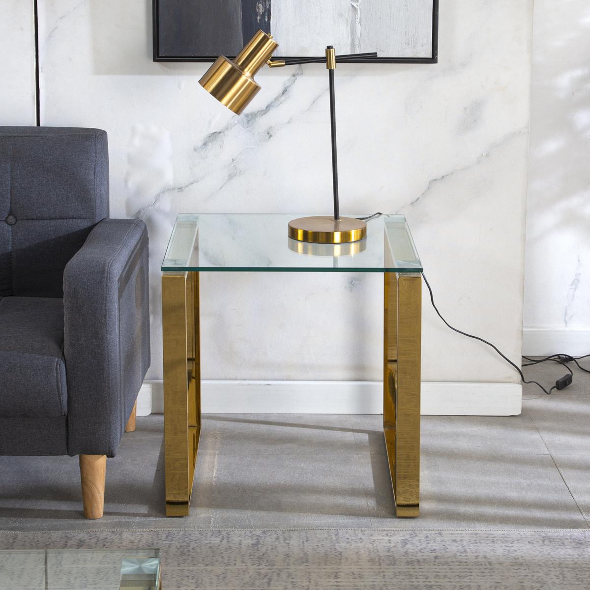 Grey Tempered Glass End Side Table - Gold – image 2