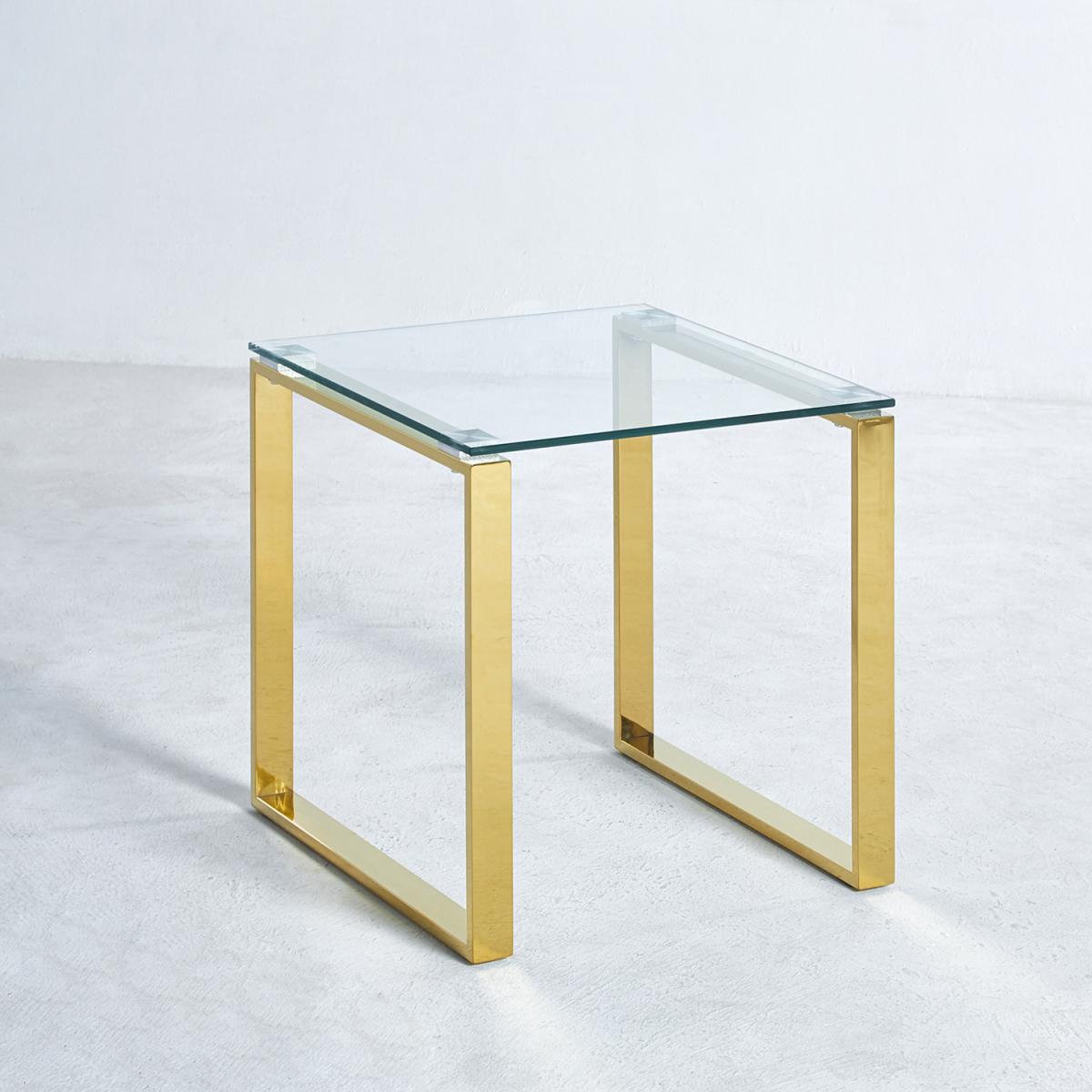 Grey Tempered Glass End Side Table - Gold – image 3